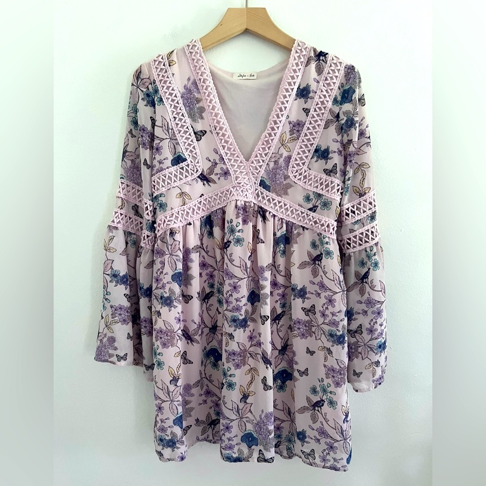 Skylar + Jade Purple Floral & Butterfly Print Dress